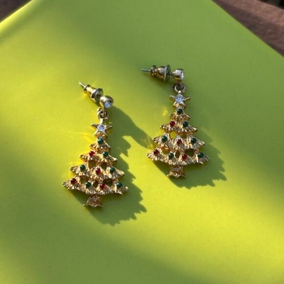 HOLIDAY🎄🎄EISENBERG ICE Gold Swarovski Crystal Dangle Tree EARRINGS - Picture 7 of 9